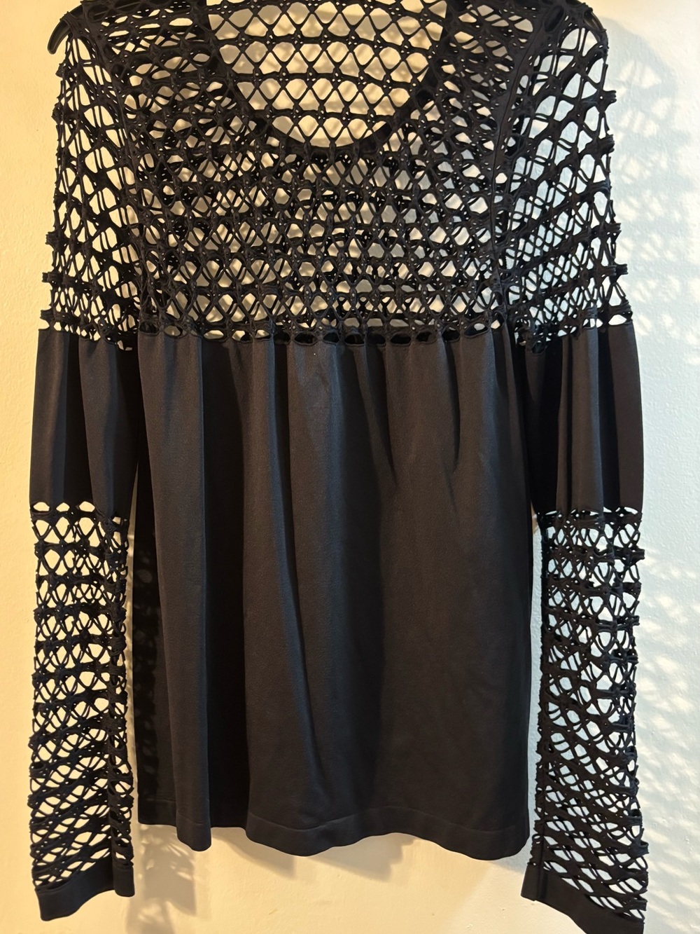 VENUS Black Crochet Yoke & Long Sleeve Tunic Top